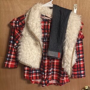 Little Lass Red Plaid and Cream 4T Fur Kids Matching Set